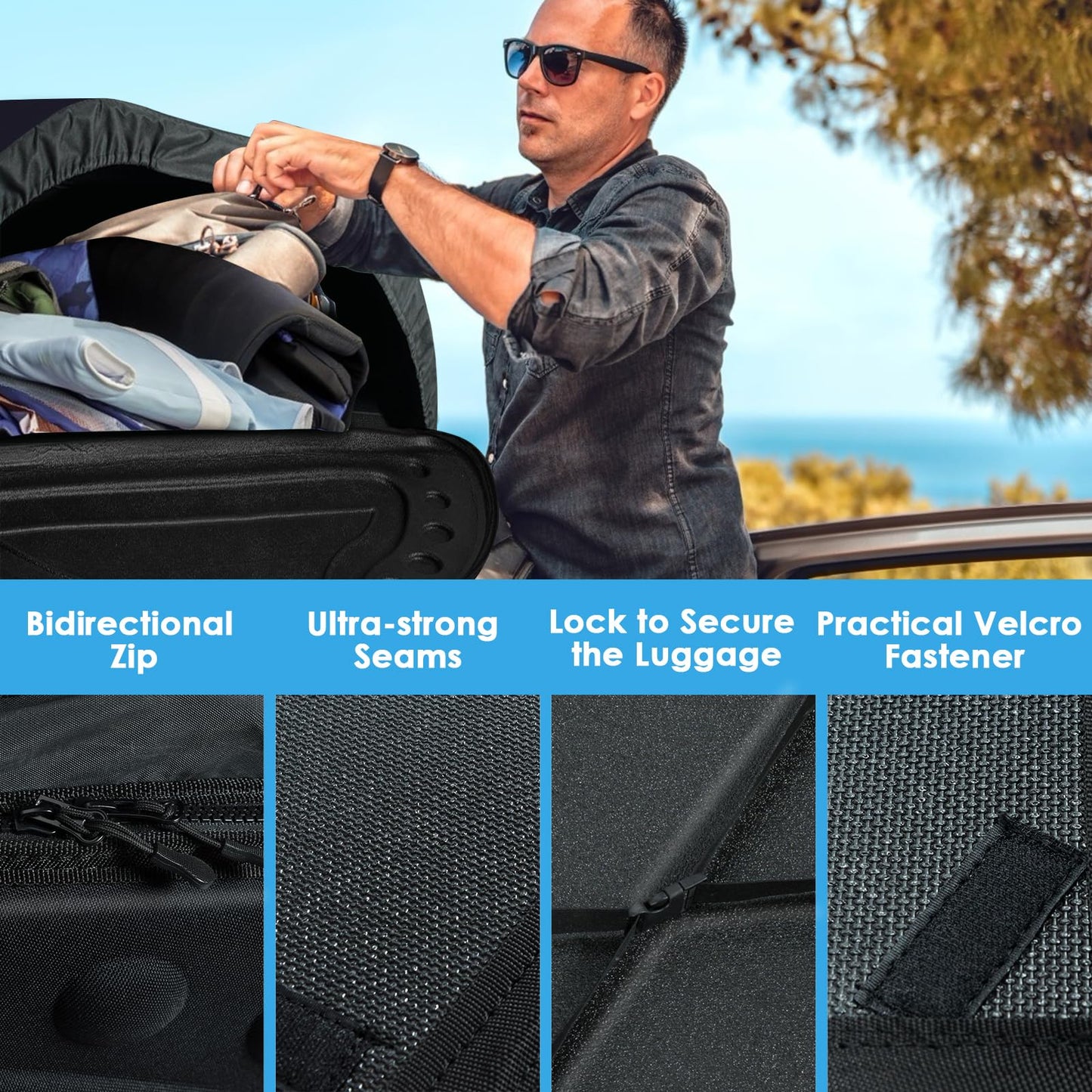 14 Cubic Feet/400L Car Roof Bag, Waterproof Foldable Roofing Cargo Carrier with 4 Reinforced Straps
