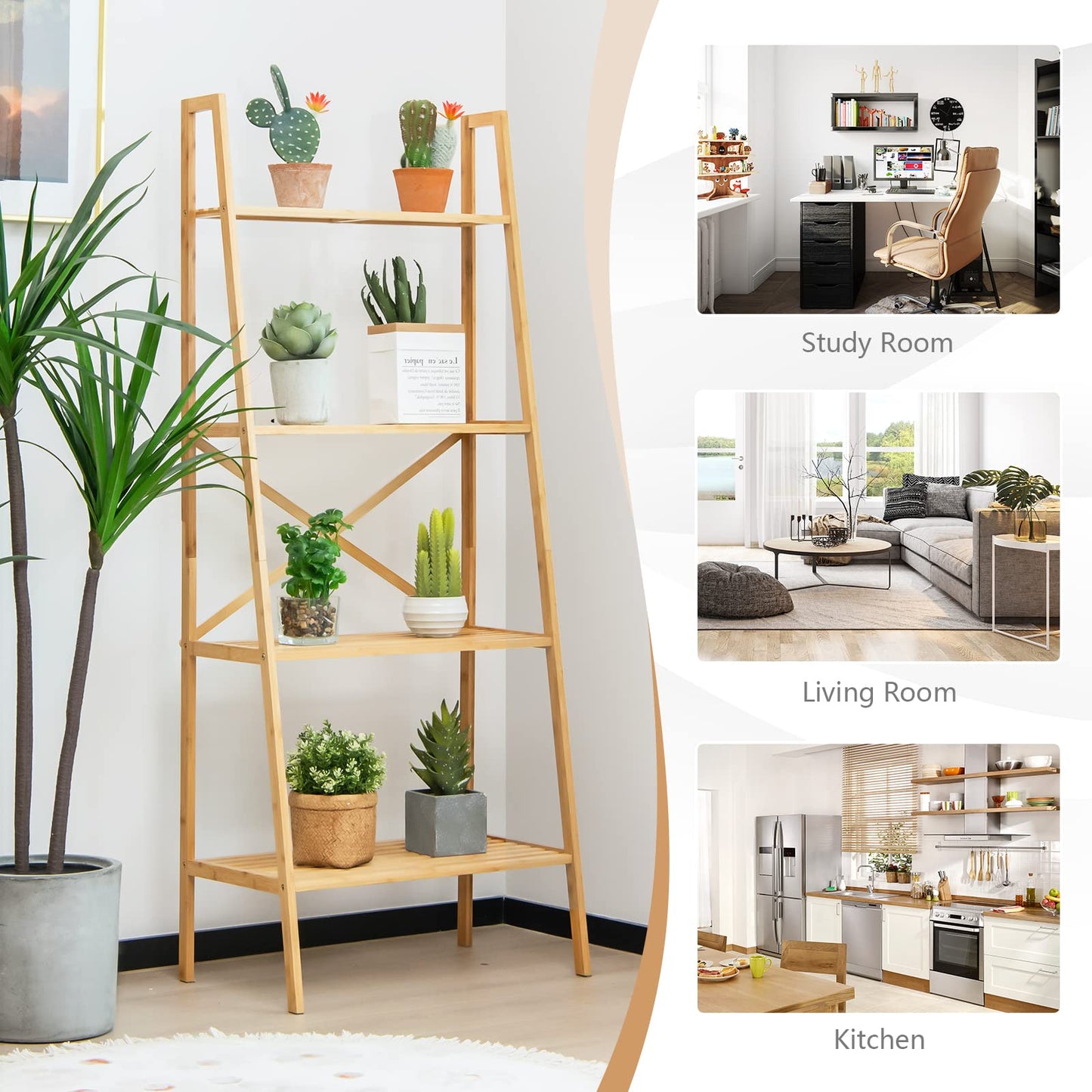 4 Tier Freestanding Bookcase with Anti Toppling Device for Living Room