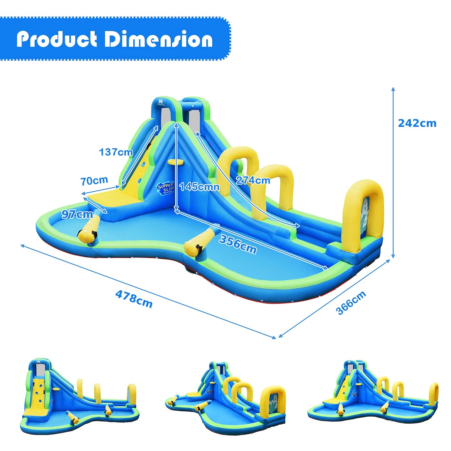Inflatable Water Slide, Jumping Bouncy Castle with Water Guns