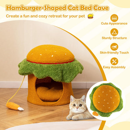 Cat House, Hamburger-Shaped Cats Cave Bed | Small Kitten Condo Furniture