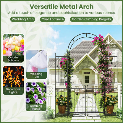 Garden Arch with Gate, Heavy Duty Plants Support Archway for Lawn Backyard Party