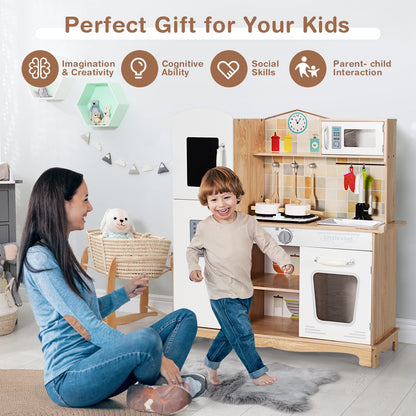 Wooden Kids Pretend Cooking Playset with Light and Sound
