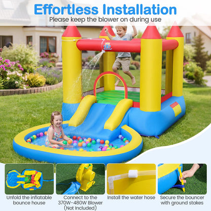 Inflatable Bounce House, Kids Water Park Wet Dry with Splash Pool, Water Slide