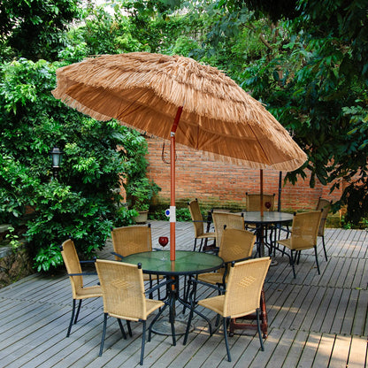 Giantex 1.8m Garden Hawaii Parasol Folding Tilting Thatch Tiki Sun Umbrella with 8 Ribs