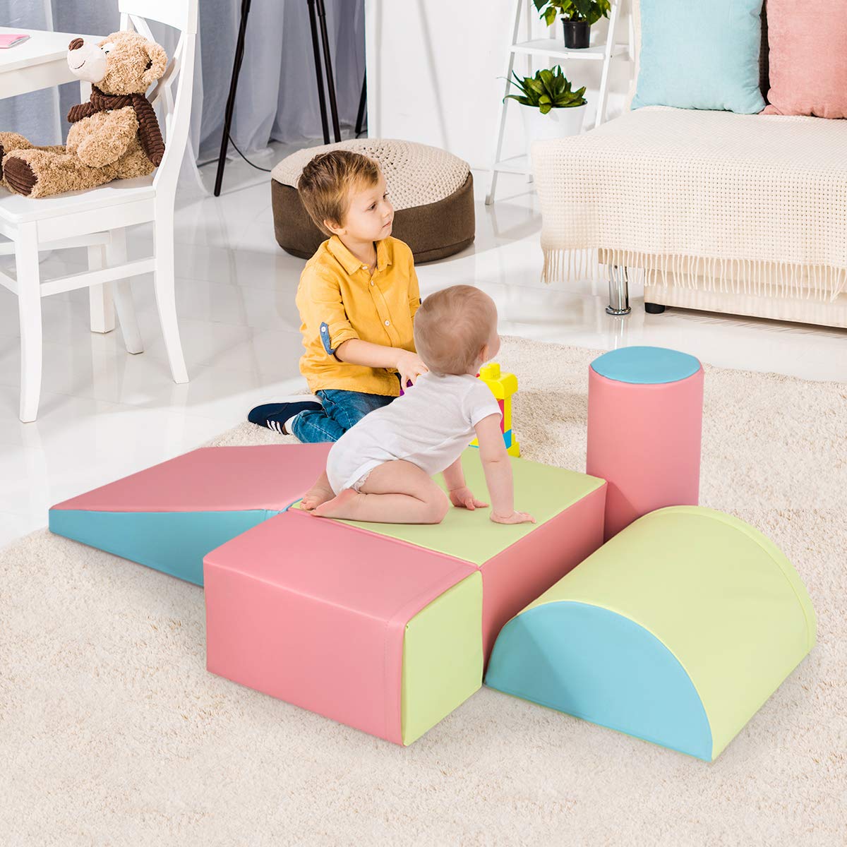 Giantex 5 Pieces Baby Climb and Crawl Foam Play Set Colorful Children's Educational Software Activity Toys