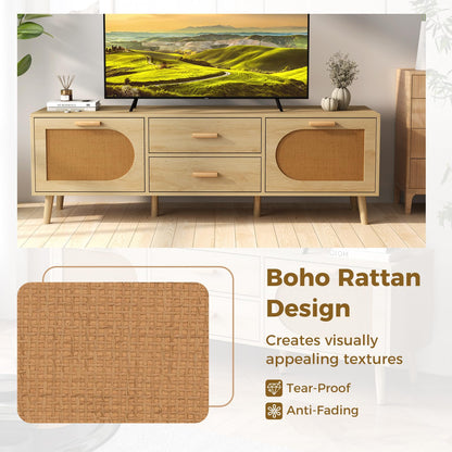 150cm TV Cabinet Media Entertainment Center with Rattan Doors and Storage Drawers