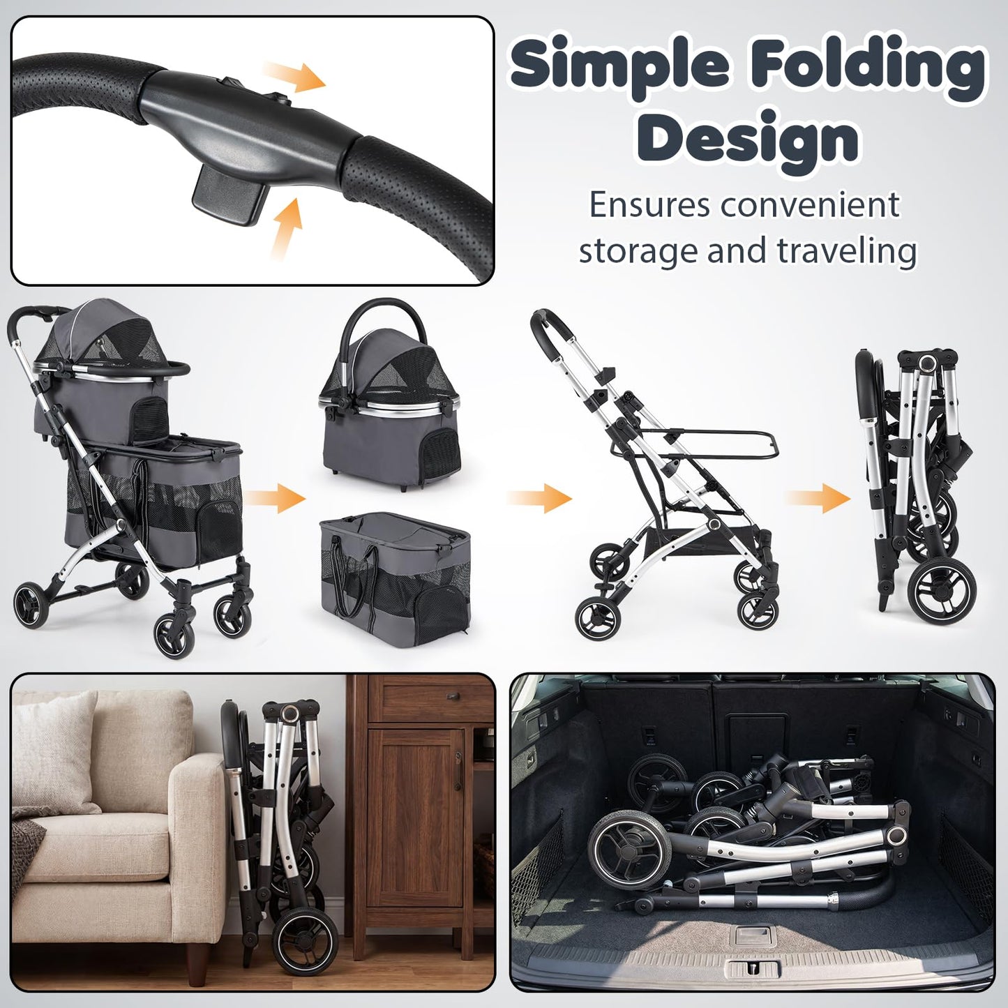 Double Pet Stroller with 2 Detachable Carriers 4-in-1 Foldable Dog Jogger Car Seat
