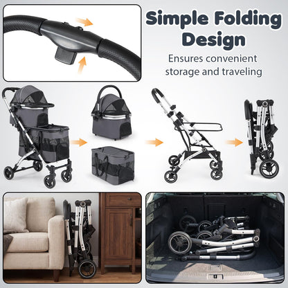 Double Pet Stroller with 2 Detachable Carriers 4-in-1 Foldable Dog Jogger Car Seat