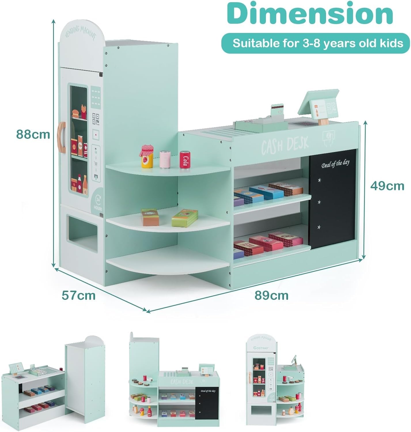 Kids Grocery Store Playset with Cash Register and Writable Chalkboard