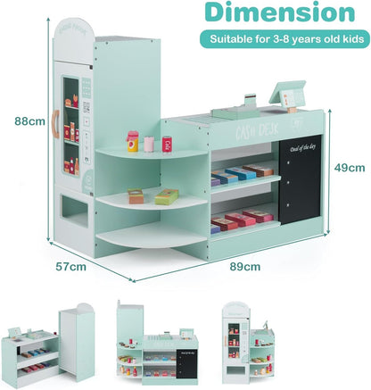 Kids Grocery Store Playset with Cash Register and Writable Chalkboard