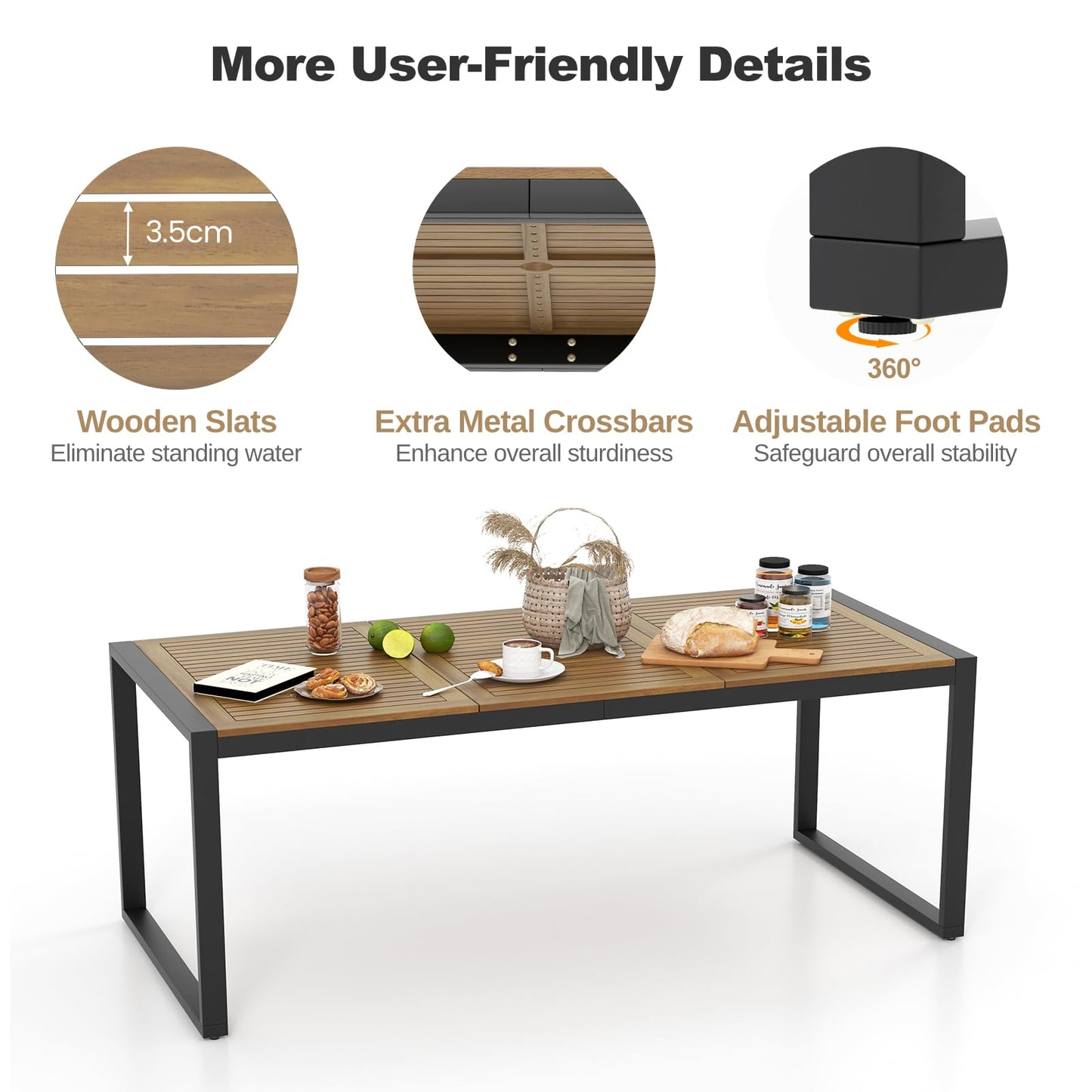 8-Person Outdoor Acacia Wood Dining Table Rectangular Patio Table