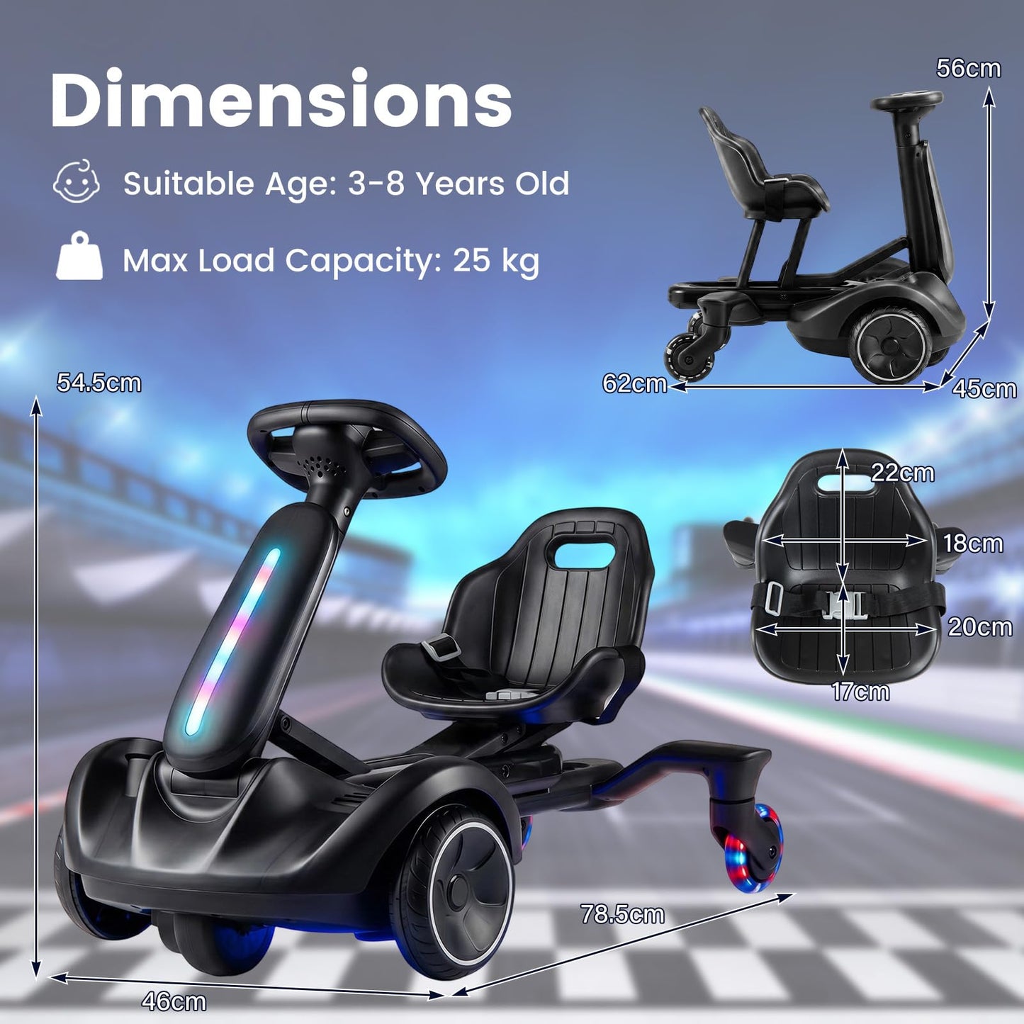 Ride on Drift Car for Kids 2-In-1 Go Kart with Adjustable Seat Sound LED Lights