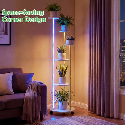 Indoor Plant Stand 6-Tier Corner Shelf with Locking Wheels