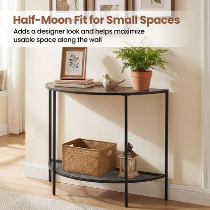 2-Tier Console Table, Half Moon Industrial Narrow Entryway Table