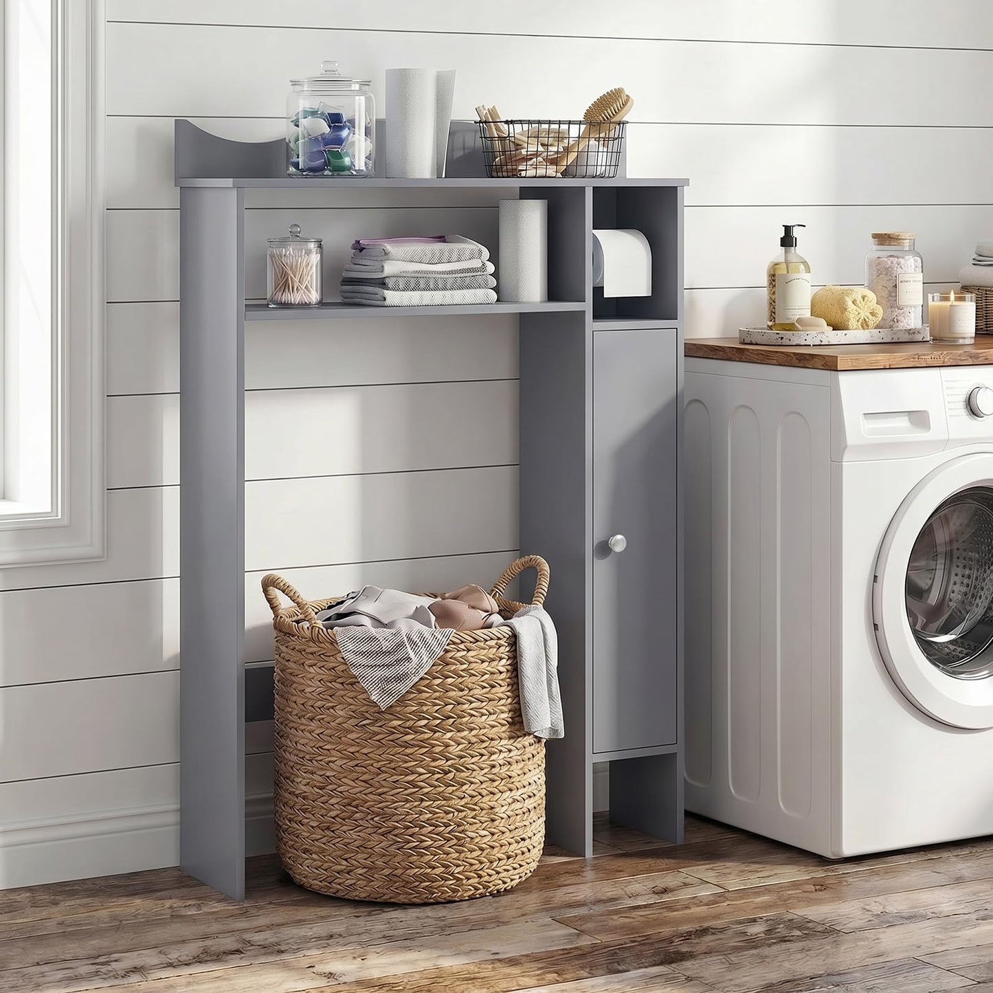 Over Toilet Storage Cabinet with Paper Holder and Removable Shelves for Bathroom