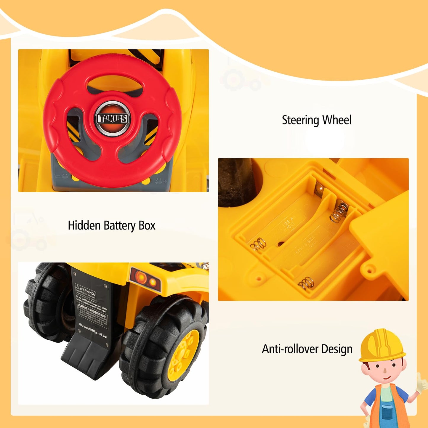 Kids Ride On Bulldozer Toy with Adjustable Bucket and Sound