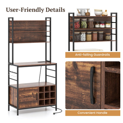 Bakers Rack with Power Outlet and Heavy Duty Metal Frame