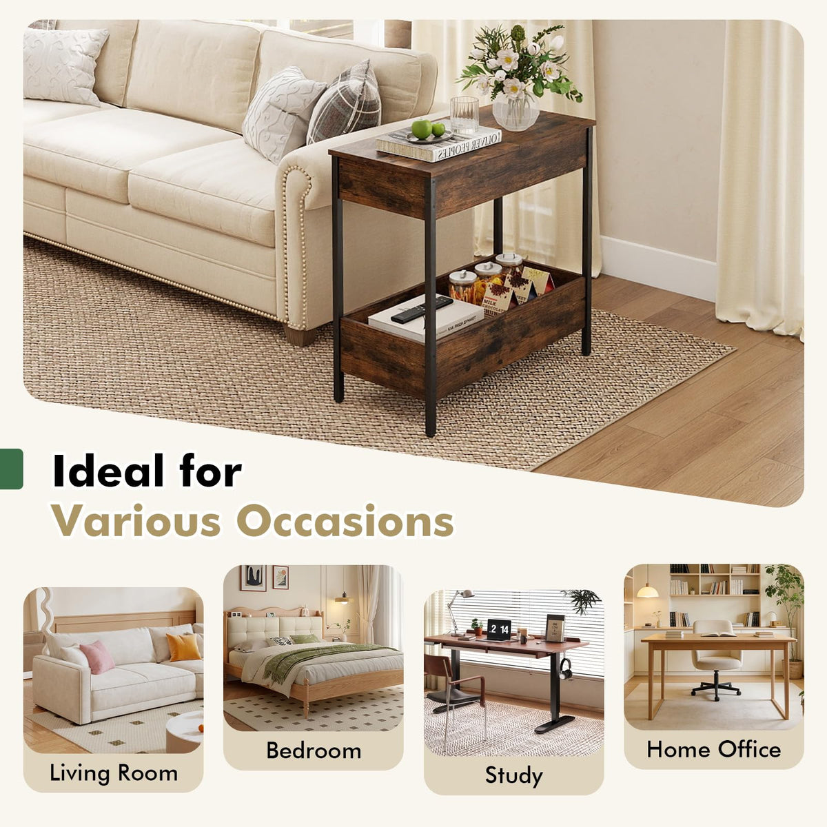 Slim Side Table with Magazine/Book Rack