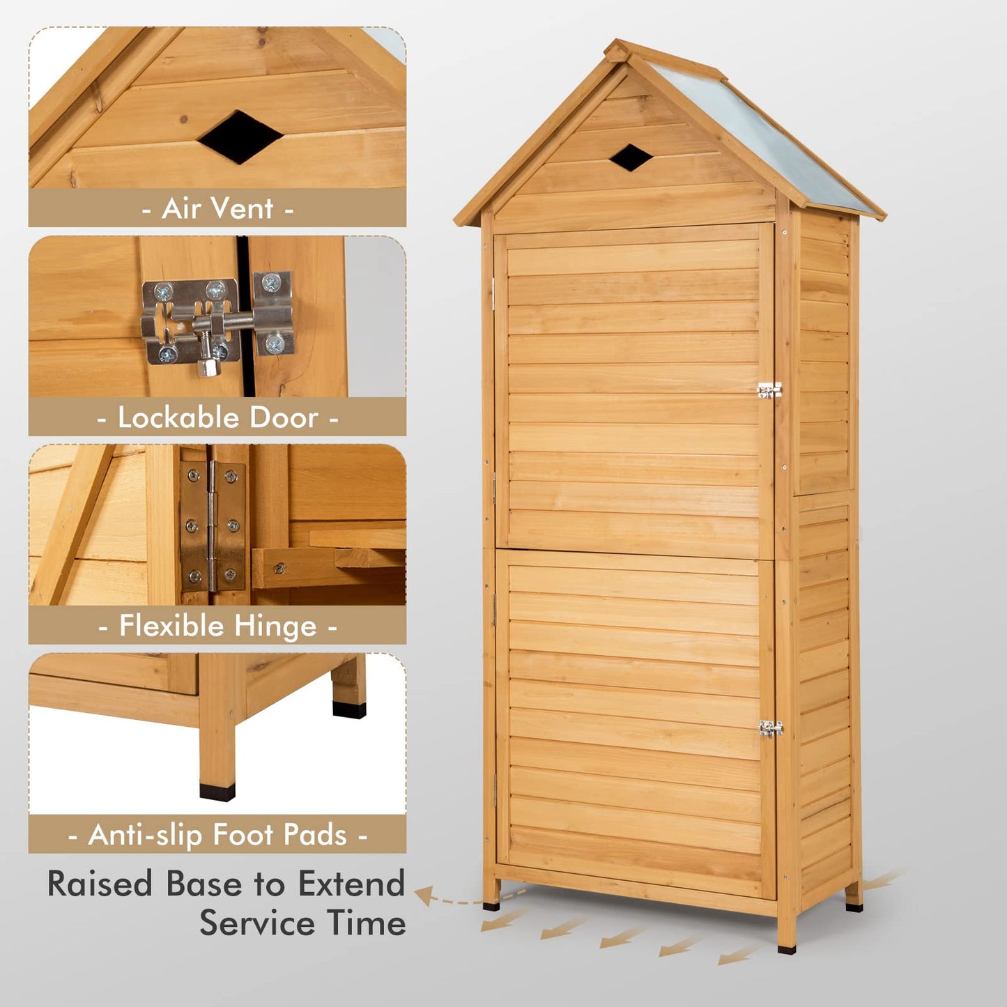 Wooden Garden Shed Tool Storage Cabinet with 5 Shelves