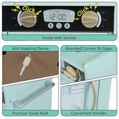 Kids Play Kitchen, Wooden Children Pretend Kitchen with Ice Maker