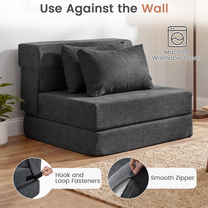 Folding Sofa Bed, 3-in-1 Convertible Sleeper Chair Futon Couch Bed with 2 Pillows