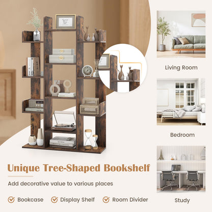 Tree Bookshelf Corner Books Storage Organizer with 13 Open Shelves