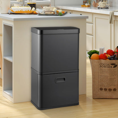 56L Stainless Steel Trash Can Touchless Recycling Garbage Bin