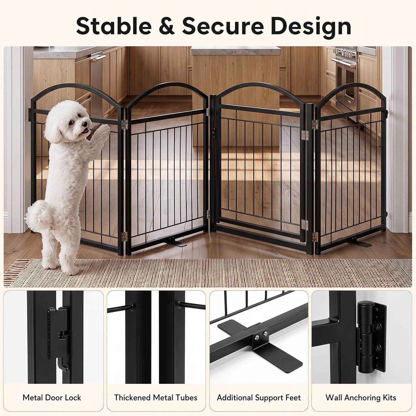 4 Panels Folding Dog Stair Gate, Freestanding Pet Playpen