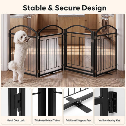 4 Panels Folding Dog Stair Gate, Freestanding Pet Playpen