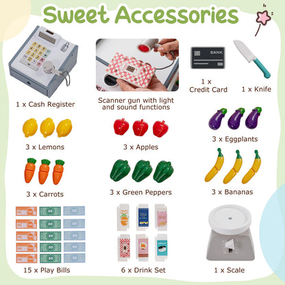 Kids Grocery Store Playset with Shopping Cart for Toddler Boys Girls 3+