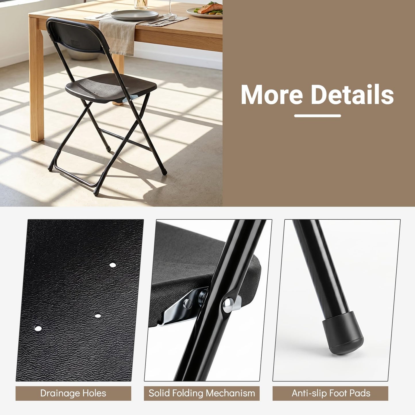 4 Pack Folding Chairs with Heavy Duty Metal Frame for Home