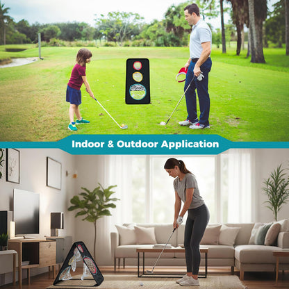 Dual-Sided Golf Chipping Net, Triple Target Golf Practice Net with 5 Target Holes