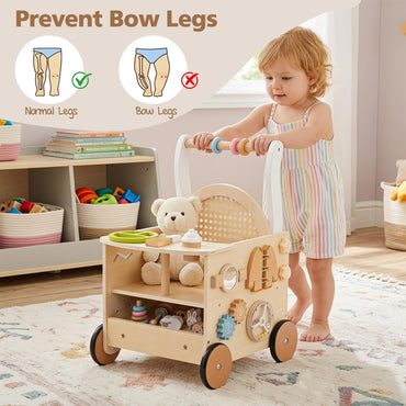13-In-1 Wooden Baby Walker with Wheels and Storage for Boys Girls Aged 1+