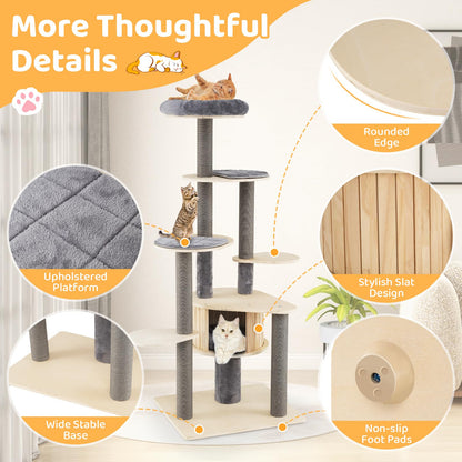 Cat Tree, Tall Multi-Layer Cats Tower with Comfy Padded Top Perch