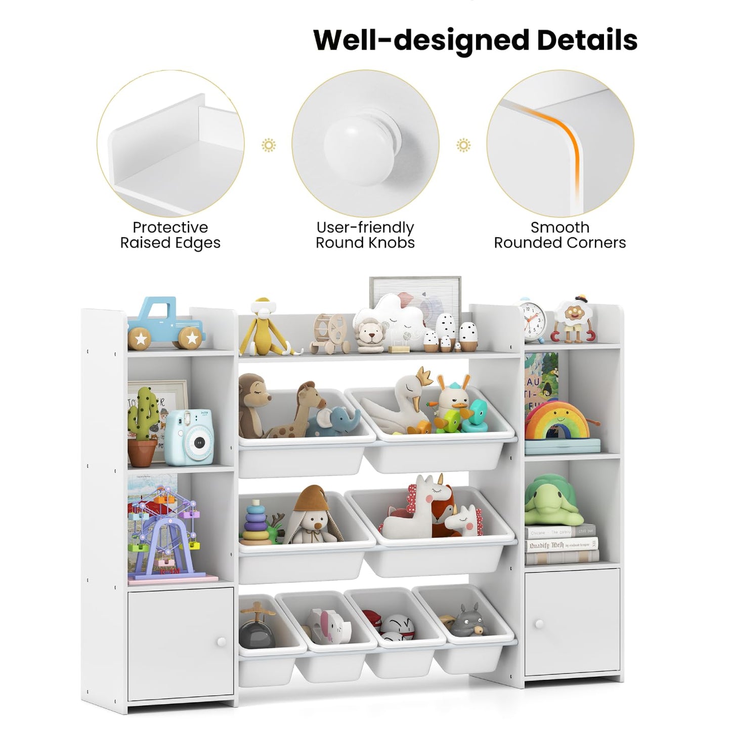 142 cm Large Toy Storage Organizer with 8 Removable Bins and Bookshelf