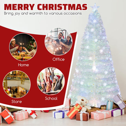 4/5/6/7 Feet Artificial Fiber Optic White Pre-lit Christmas Tree with Light