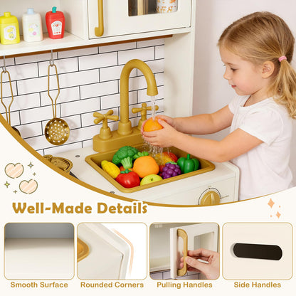 Kids Play Kitchen, Wooden Pretend Toy Kitchen with Realistic Lights