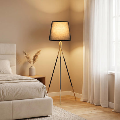 Modern Metal Tripod Floor Lamp with Fabric Shade & Foot Switch
