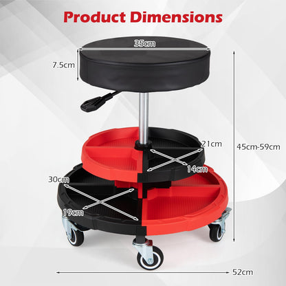 150 KG Max Load Rolling Mechanic Stool with Cushioned Seat Dual Tool Trays for Repair Shop