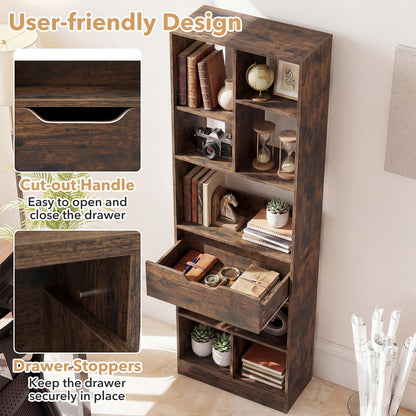 Bookcase with Drawer, Tall Freestanding Bookshelf