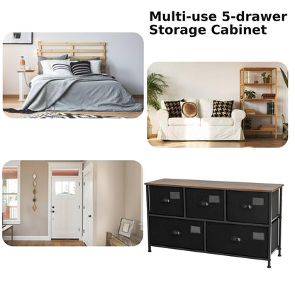 5-Drawer Storage Dresser with Labels and Removable Fabric Bins