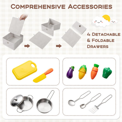 Kids Kitchen Playset Toy Play Kitchen with 4 Fabric Drawers for 3+ Years Old