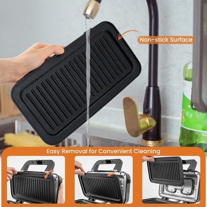 3 in 1 Waffle Maker with Non-stick Plates and Indicator Lights