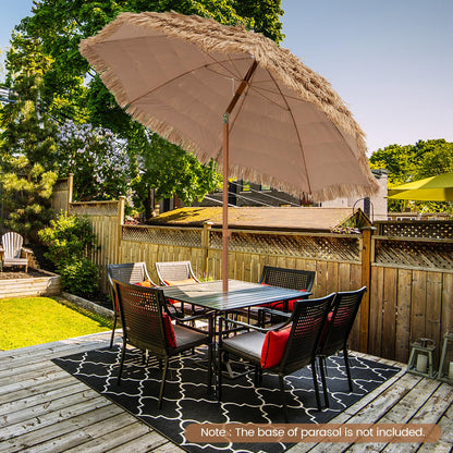 Folding Tilting Thatch Tiki Sun Umbrella with 8 Ribs