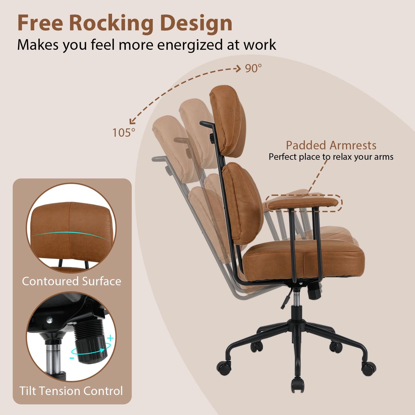 Ergonomic Office Chair with Adjustable Headrest and Spring Cushion Seat
