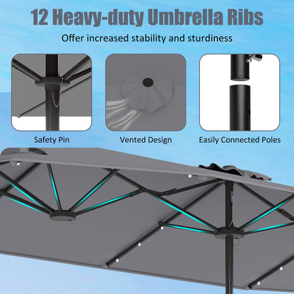4M Double-Sided Parasol with Base with 36 Solar LED Lights