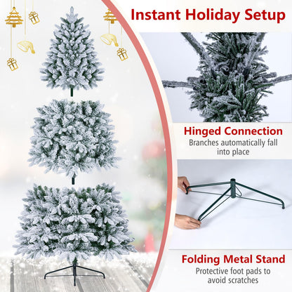 6 FT Half Artificial Christmas Tree, Snow-Flocked Hinged Xmas Tree