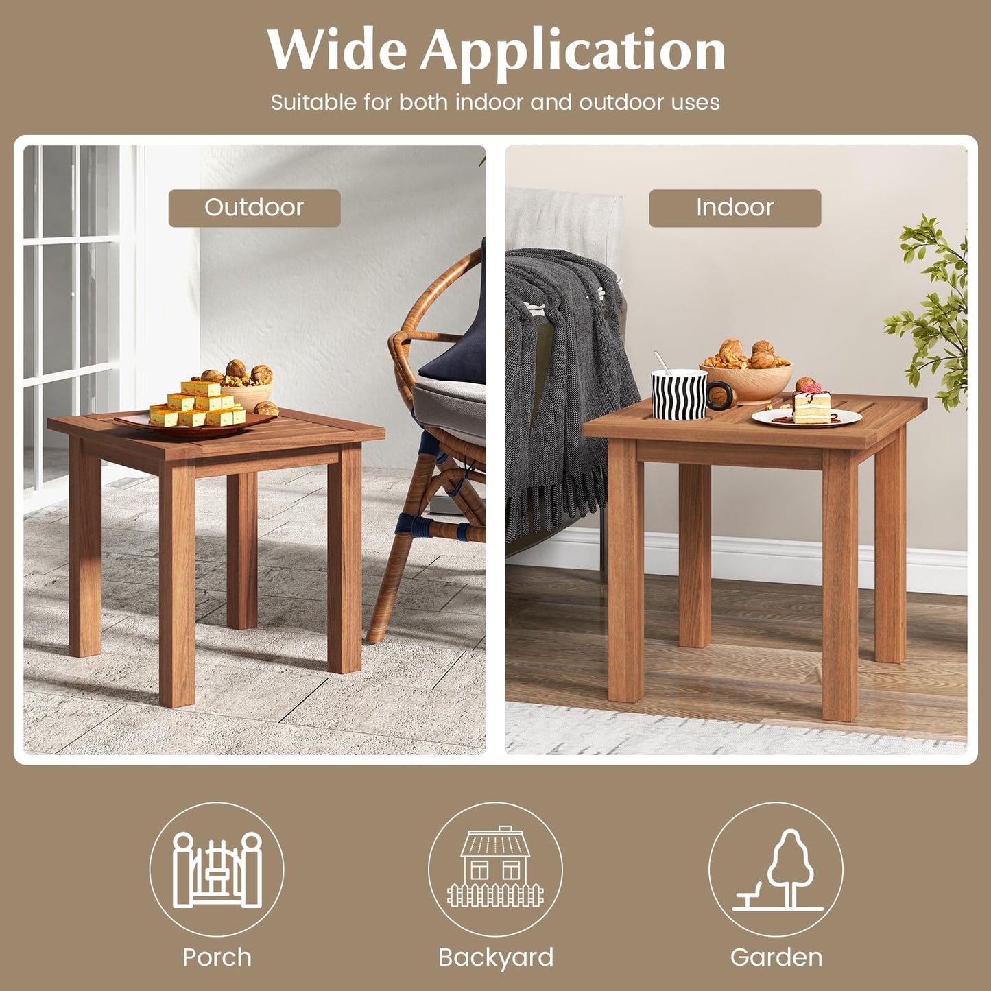 All-Weather Hardwood Small Coffee Table with Slatted Top