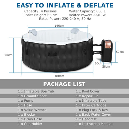4-6 Person 108 Bubble Jets Outdoor Inflatable Hot Tubs with Headrest