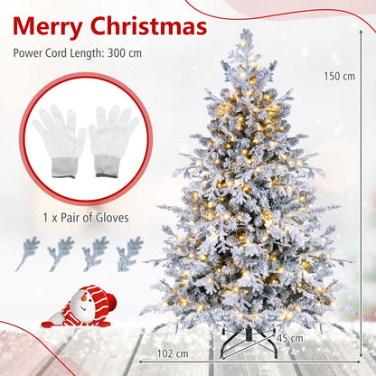 5/6FT Pre-lit Artificial Christmas Tree, Snow Flocked Full Xmas Tree